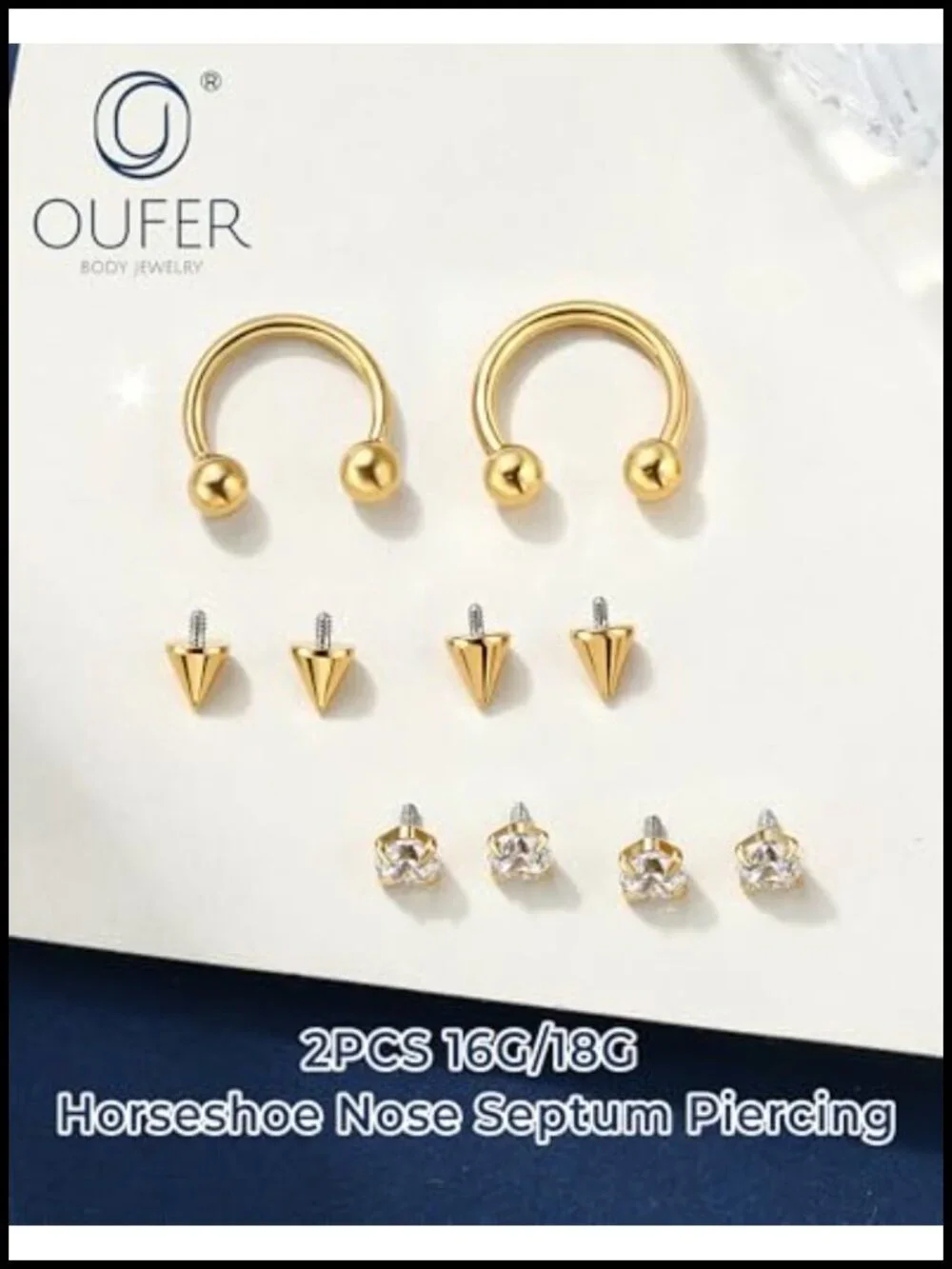 OUFER Horseshoe Nose Rings 16G/18G Surgical Steel Septum Piercing Jewelry 2PCS